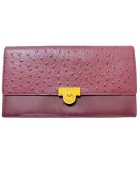 Givenchy Red Ostrich-Texture Leather Wallet Clutch Purse Bag Luxury Vintage